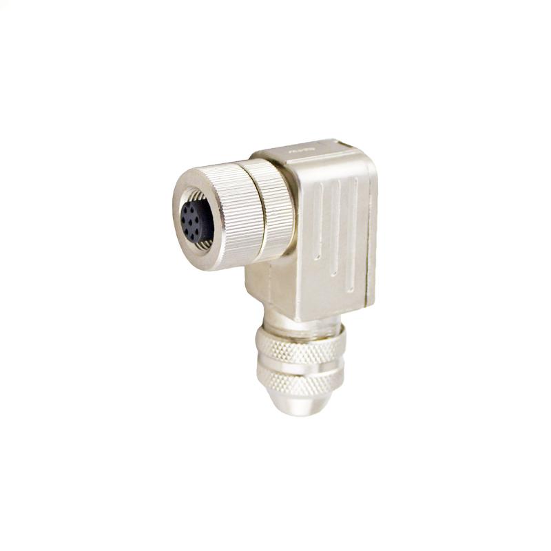 M12 8pins A code female right angle metal assembly connector PG7 thread,shielded,brass with nickel plated housing,suitable cable diameter 4.0mm-6.0mm